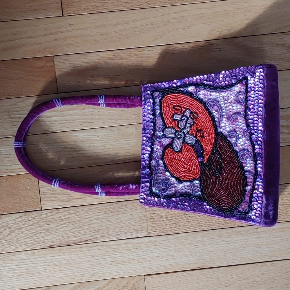 Vintage Red Hat Society Purple Velvet Sequined Beaded Women's Bag